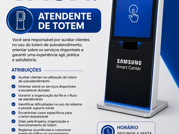  Samsung Smart Center contrata Atendente de Totem