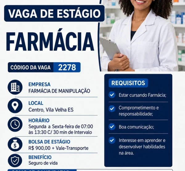VAGAS DE ESTÁGIO – FARMÁCIA DE MANIPULAÇÃO