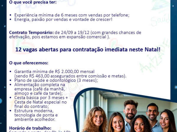  12 vagas abertas para Vendedor(a) Interno(a) 