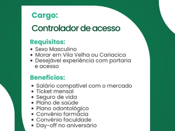 VAGA DE CONTROLADOR DE ACESSO