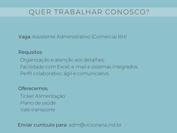 Vaga para Assistente Administrativo (Comercial RH)