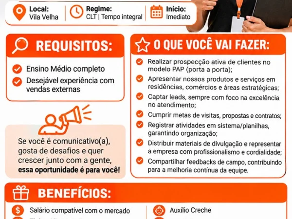 Vaga para Promotor de Atendimento Externo  