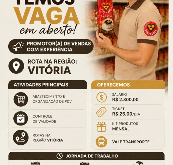 Grupo 3Corações contrata Promotor(a) de Vendas
