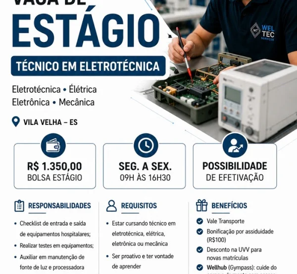VAGA DE ESTÁGIO - TÉCNICO EM ELETROTÉCNICA