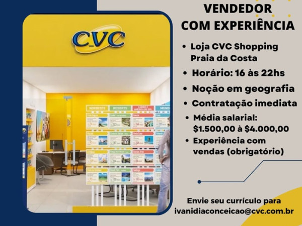 CVC CONTRATA VENDEDOR(A) - SHOPPING PRAIA DA COSTA