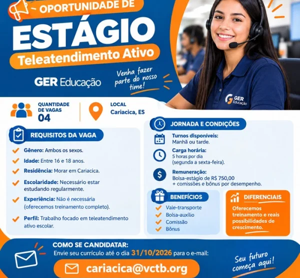 Oportunidade de Estágio: Teleatendimento Ativo