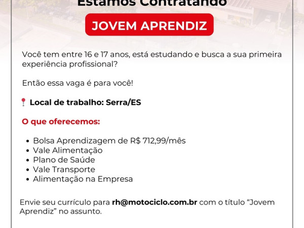 Grupo Motociclo contrata Jovem Aprendiz