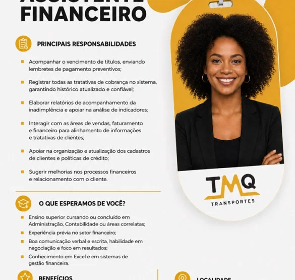 TMQ Transportes contrata Assistente Financeiro