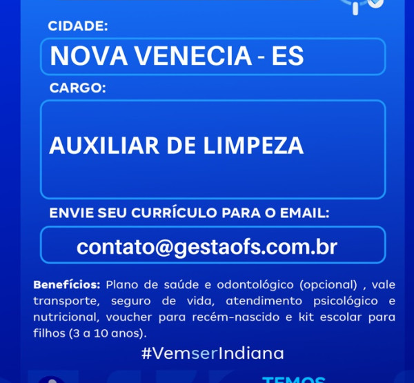 FARMÁCIA INDIANA ABRE VAGAS DE EMPREGO (NOVA VENÉCIA)