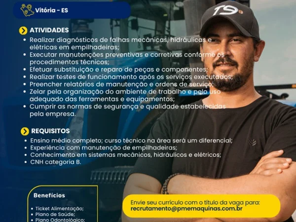 PME Máquinas contrata Mecânico - Empilhadeiras (Linhares) 