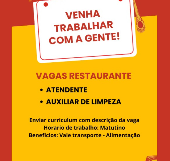 VAGAS DE ATENDENTE E AUXILIAR DE LIMPEZA