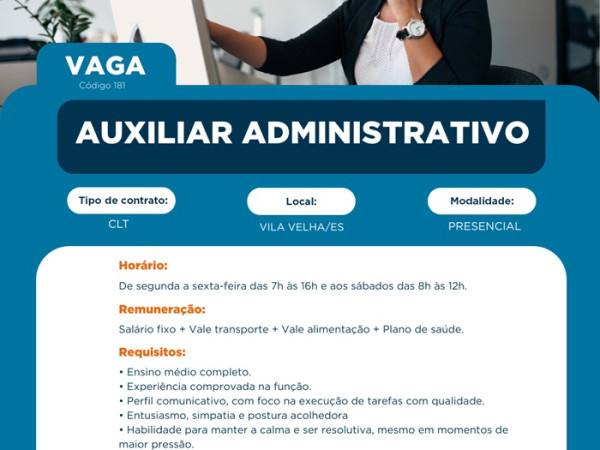 Vaga para Auxiliar Administrativo