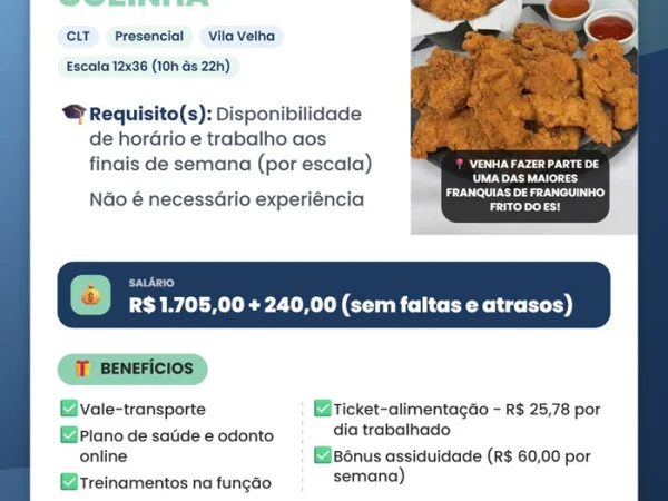 Vaga para Auxiliar de Cozinha (Vila Velha)