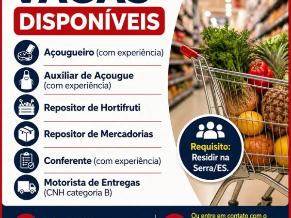 SUPERMERCADO ABRE DIVERSAS VAGAS DE EMPREGO