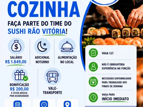 Sushi Rão Vitória contrata Auxiliar de Cozinha