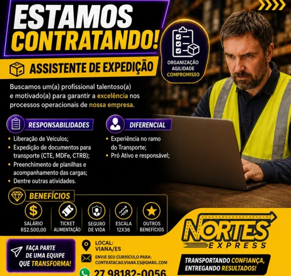  Nortes Express contrata Assistente de Expedição