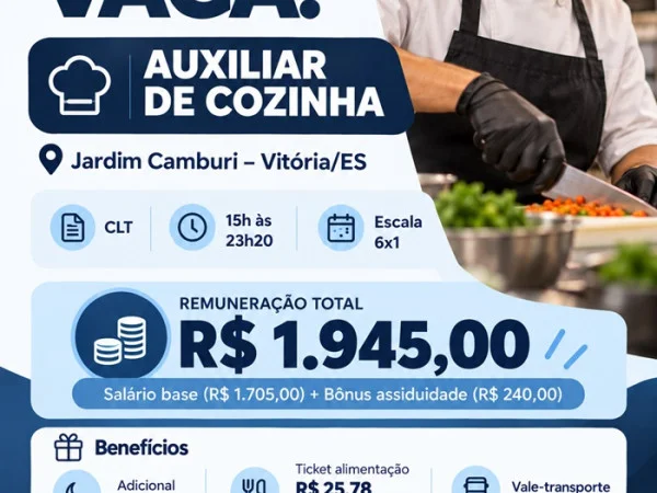 Vaga de Auxiliar de Cozinha (Jardim Camburi – Vitória)