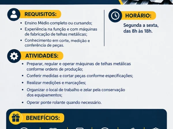 Vaga para Operador de Máquina de Telha
