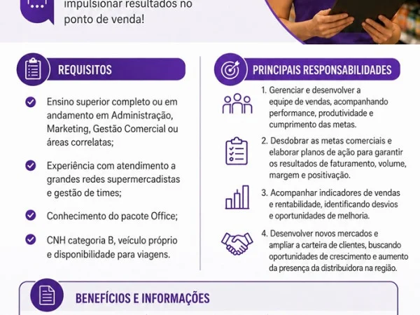 Vaga para Supervisor de Vendas
