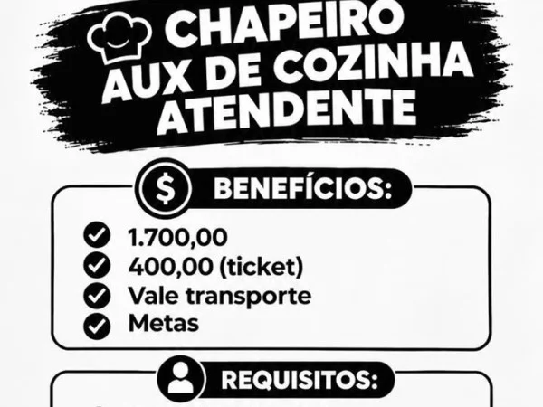 Supremo Vila Velha abre vagas para Chapeiro, Aux de Cozinha e Atendente
