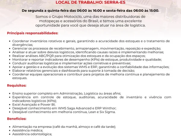 Grupo Motociclo contrata Supervisor de Logística