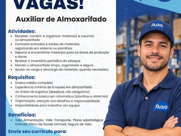 Fluxo Ambiental contrata Auxiliar de Almoxarifado