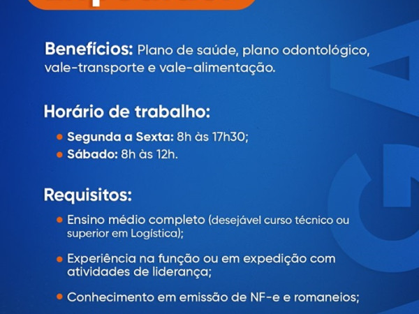 Vaga para Expedidor de Mercadorias 
