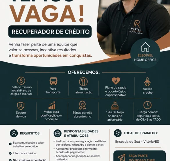 Oportunidade de Emprego – Agente de Cobrança (Recuperador de crédito)