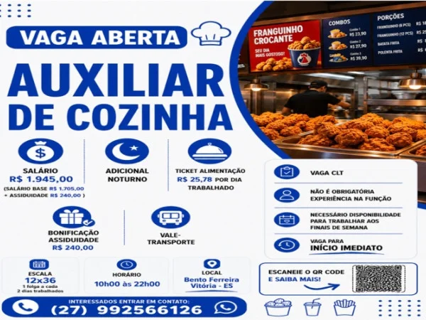 VAGA DE AUXILIAR DE COZINHA  (VITÓRIA)