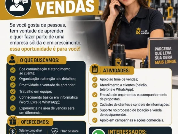 Vaga para Auxiliar de Vendas (Cariacica)