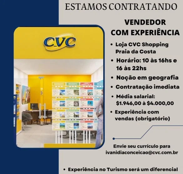 Vaga para Vendedor(a) – CVC | Shopping Praia da Costa