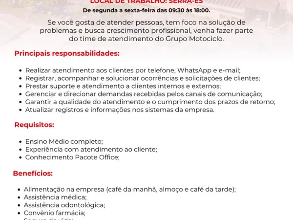 Grupo Motociclo contrata Operador de SAC