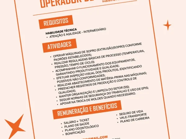 VAGA DE OPERADOR DE SOPRO