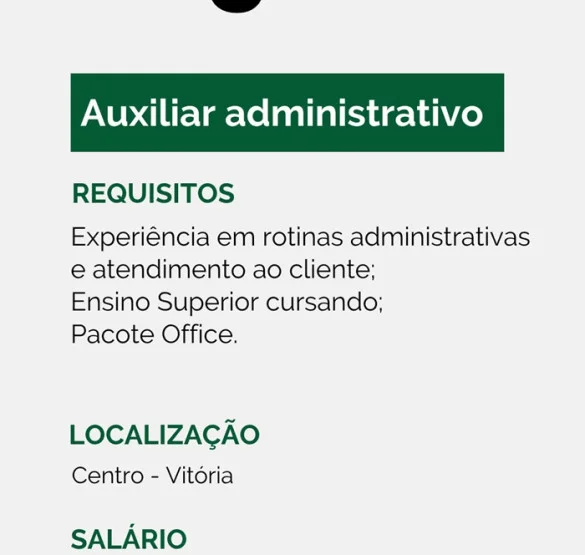 Vaga para Auxiliar administrativo | Vitória