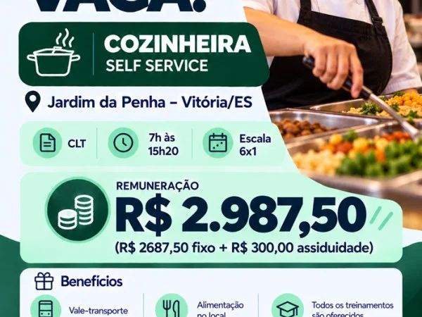 Vaga para Cozinheira Self Service