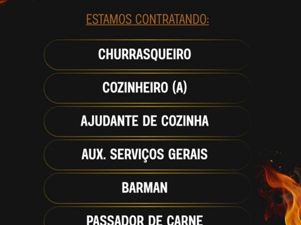 Firebull Steakhouse abre vagas de Emprego