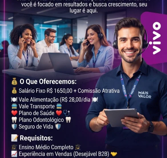 VAGA DE EMPREGO: CONSULTOR DE VENDAS INTERNO