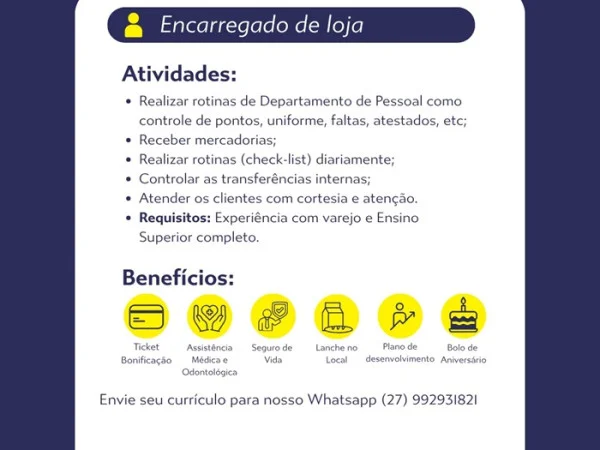 Padaria Monte Líbano contrata Encarregado de Loja