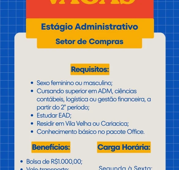 Vaga de Estágio Administrativo – Setor de Compras
