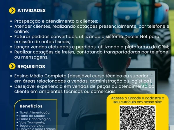 PME Máquinas contrata Consultor de Peças (Vitória)