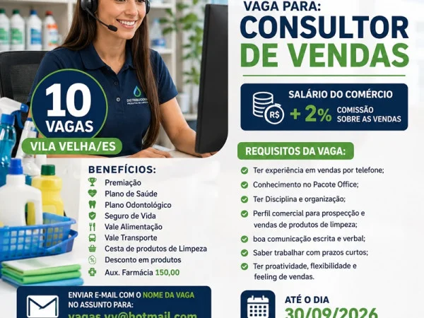 Distribuidora contrata Consultor de Vendas