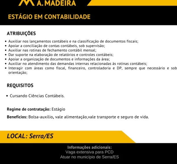 Grupo A. MADEIRA abre vaga de Estágio em Contabilidade