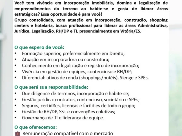 VAGA DE GERENTE ADMINISTRATIVO JURÍDICO