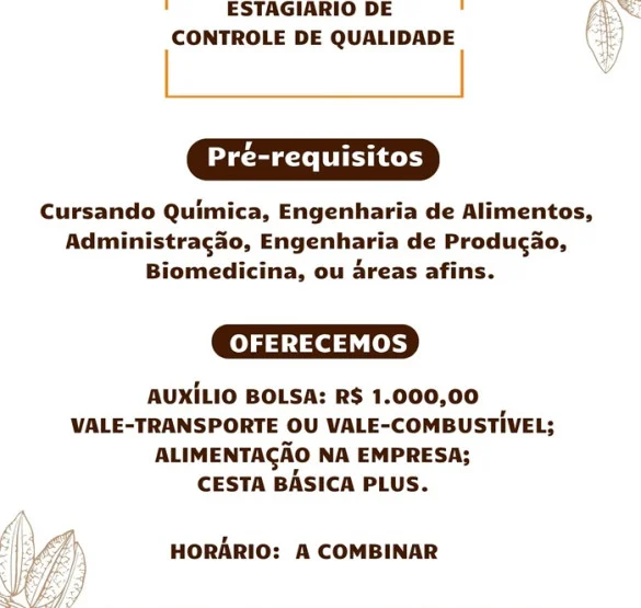 Socau contrata Estagiário de Controle de Qualidade
