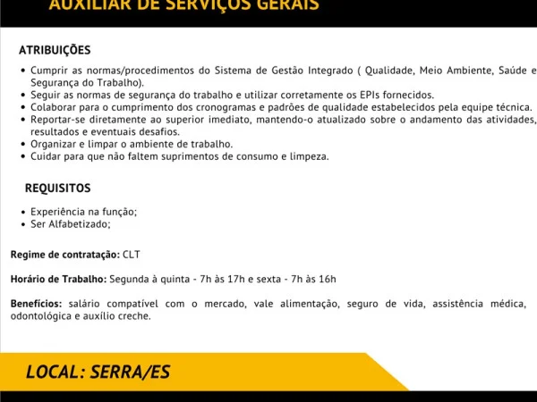 Grupo A. MADEIRA contrata Auxiliar de Serviços Gerais