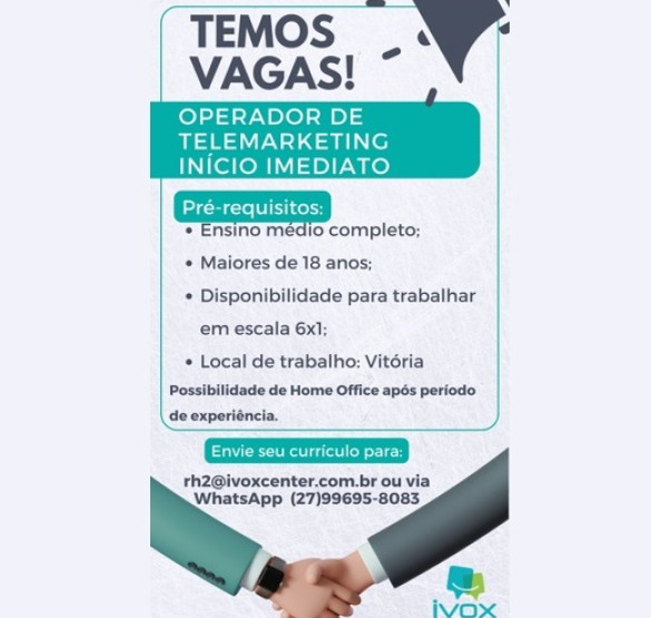 Vaga para Operador(a) de Telemarketing