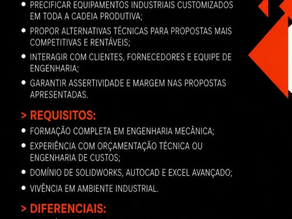 Grupo Musso contrata Engenheiro Mecânico Orçamentista
