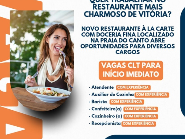 NOVO RESTAURANTE EM VITÓRIA ABRE VAGAS DE EMPREGO