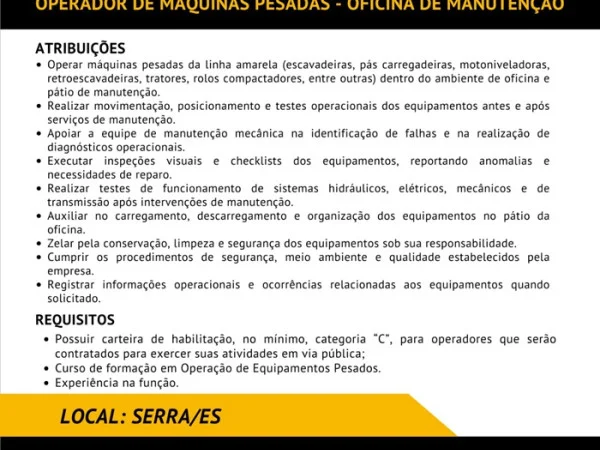 Grupo A. Madeira contrata Operador de Máquinas Pesadas – Oficina de Manutenção