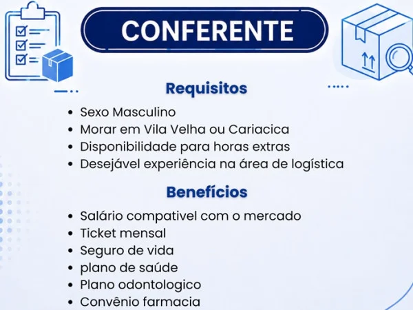 Vaga para Conferente (Masculino)